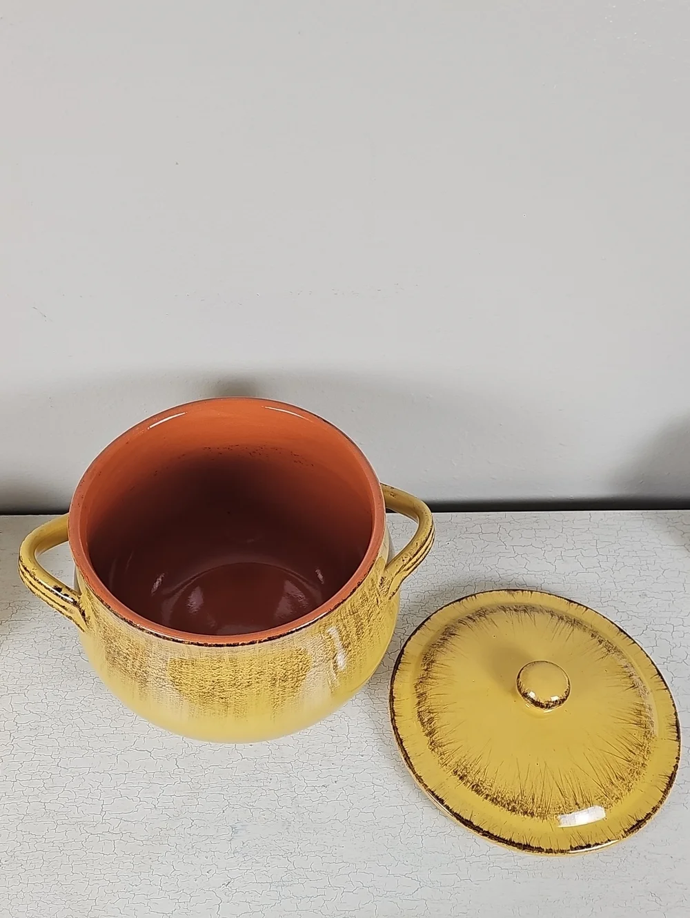 🍲 VTG De Silva Italy Yellow Terracotta Lidded Casserole Dish Bean Pot
